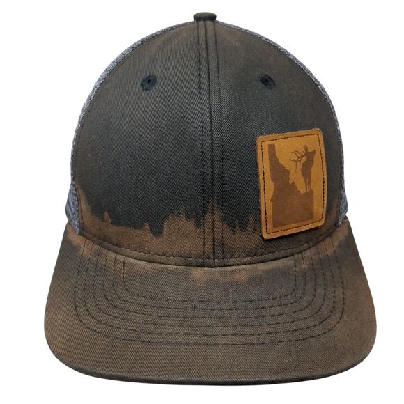 Idaho State Leather Patch Snapback Trucker Hat Black OS Arcadian Outfitters - Picture 1 of 9